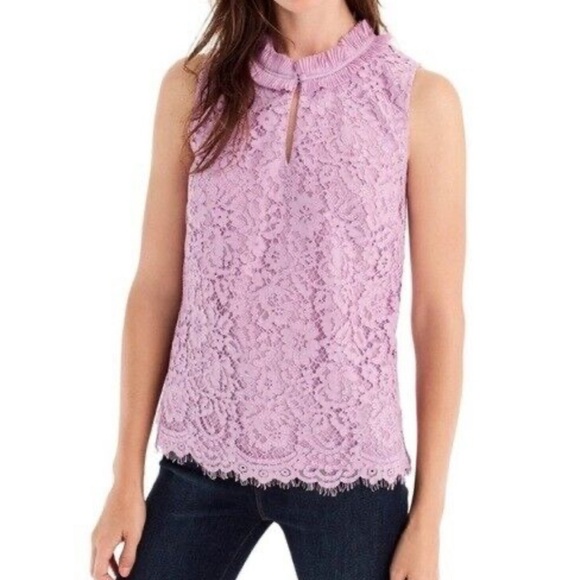 J. Crew Tops - J.Crew Ruffle Neck Scalloped Lace Top